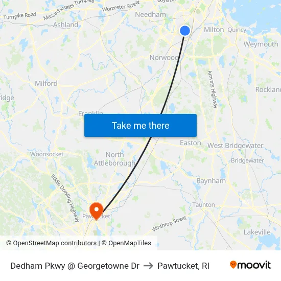 Dedham Pkwy @ Georgetowne Dr to Pawtucket, RI map