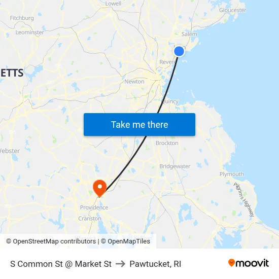 S Common St @ Market St to Pawtucket, RI map