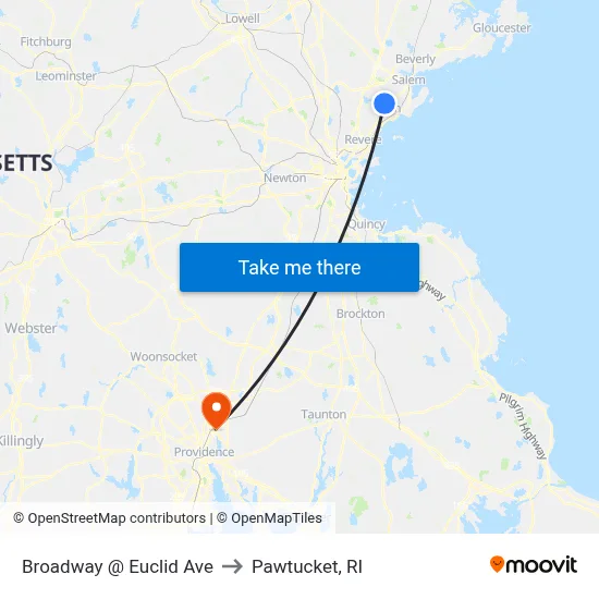 Broadway @ Euclid Ave to Pawtucket, RI map