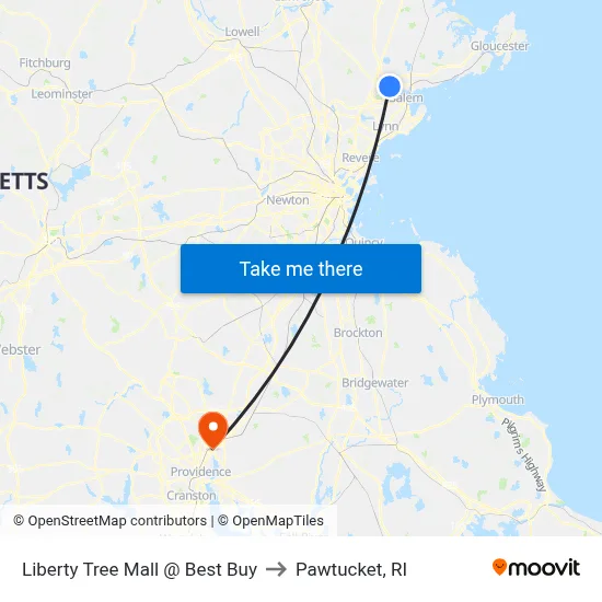 Liberty Tree Mall @ Best Buy to Pawtucket, RI map