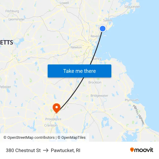 380 Chestnut St to Pawtucket, RI map