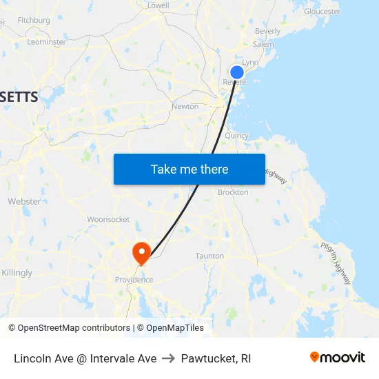 Lincoln Ave @ Intervale Ave to Pawtucket, RI map