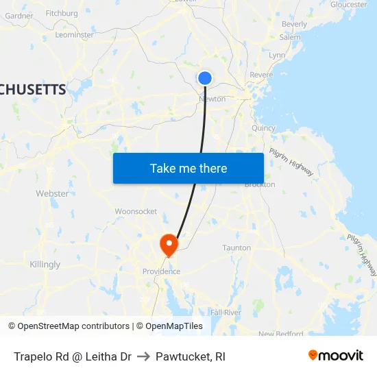 Trapelo Rd @ Leitha Dr to Pawtucket, RI map