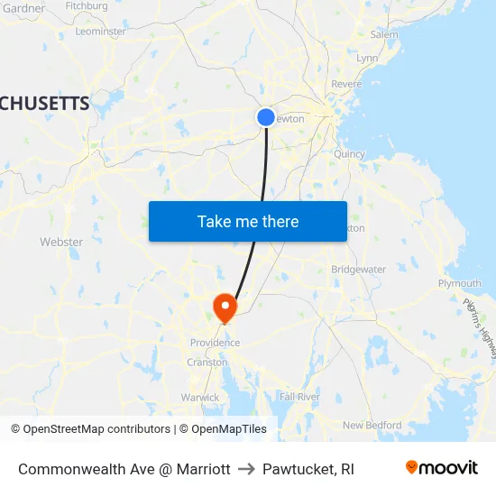 Commonwealth Ave @ Marriott to Pawtucket, RI map