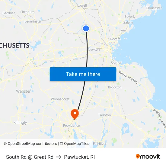 South Rd @ Great Rd to Pawtucket, RI map