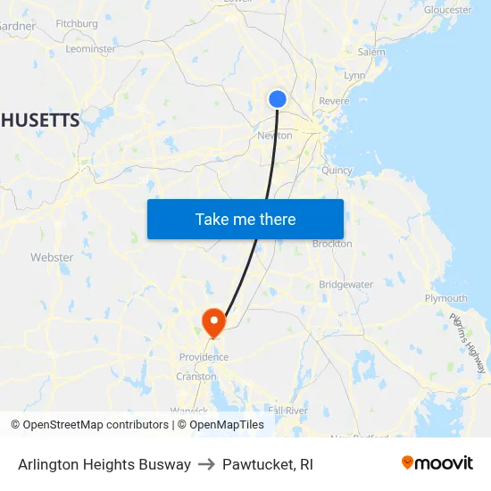 Arlington Heights Busway to Pawtucket, RI map