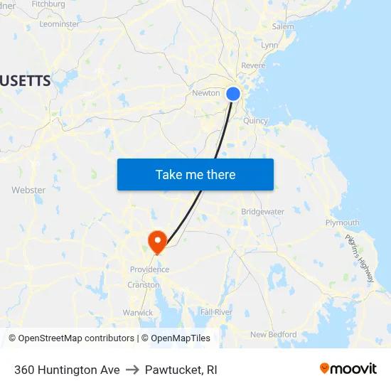 360 Huntington Ave to Pawtucket, RI map