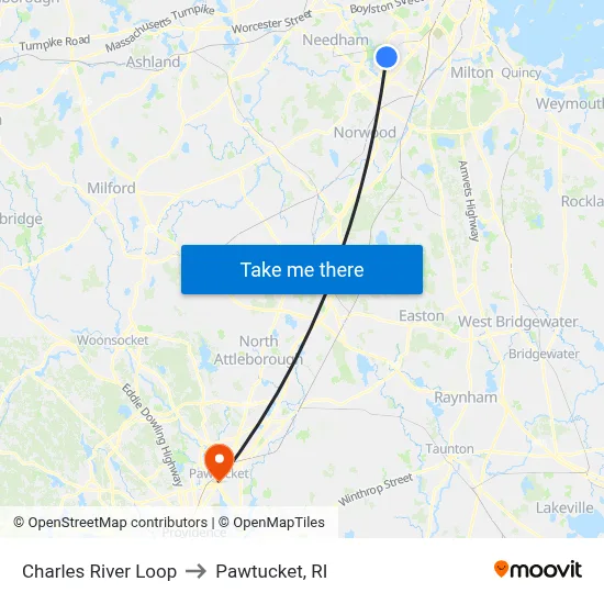 Charles River Loop to Pawtucket, RI map