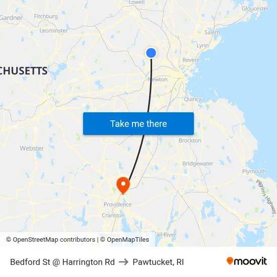 Bedford St @ Harrington Rd to Pawtucket, RI map