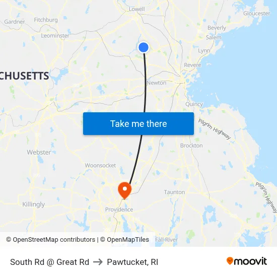 South Rd @ Great Rd to Pawtucket, RI map