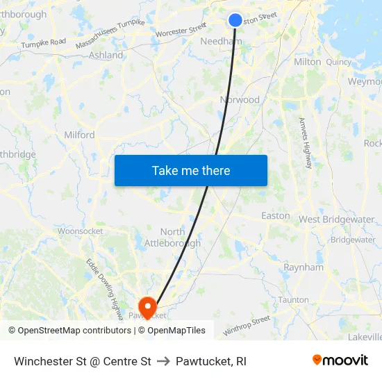 Winchester St @ Centre St to Pawtucket, RI map