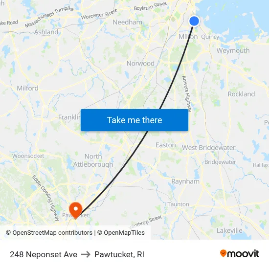 248 Neponset Ave to Pawtucket, RI map