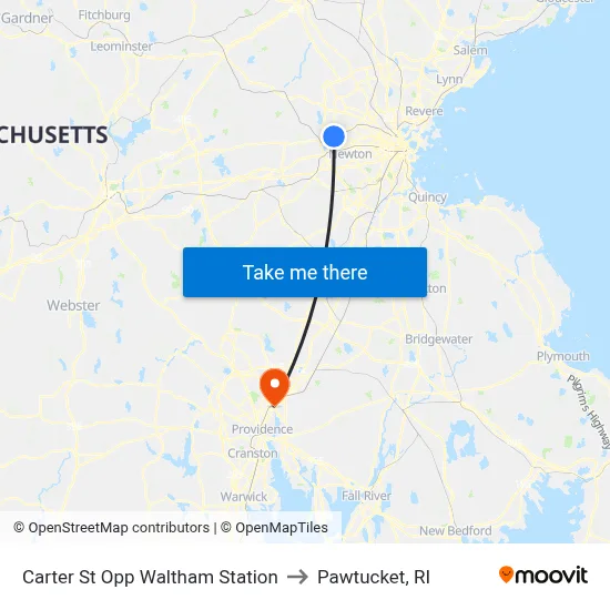 Carter St Opp Waltham Station to Pawtucket, RI map