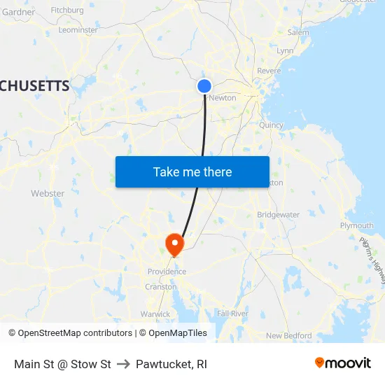 Main St @ Stow St to Pawtucket, RI map