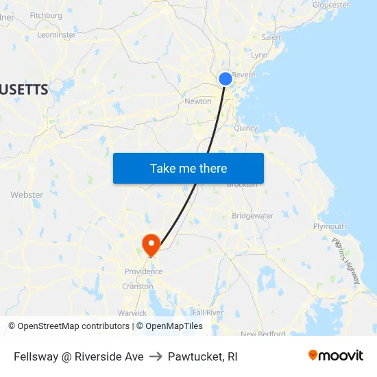 Fellsway @ Riverside Ave to Pawtucket, RI map