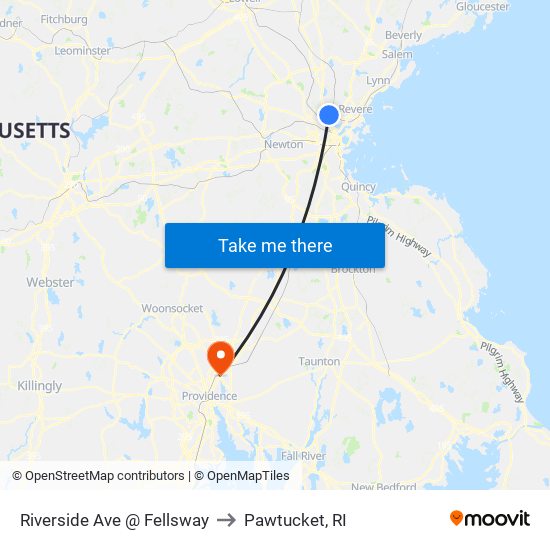 Riverside Ave @ Fellsway to Pawtucket, RI map