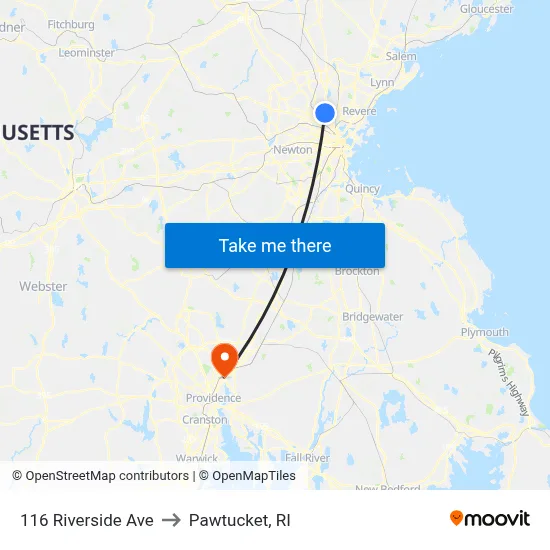 116 Riverside Ave to Pawtucket, RI map