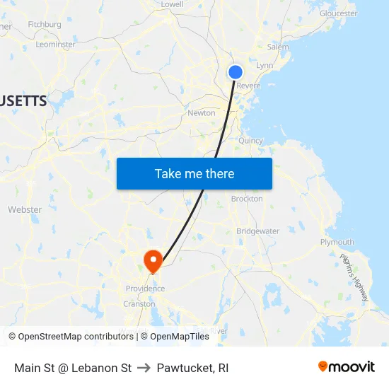 Main St @ Lebanon St to Pawtucket, RI map