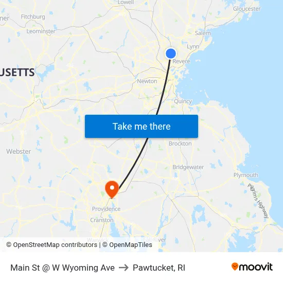 Main St @ W Wyoming Ave to Pawtucket, RI map