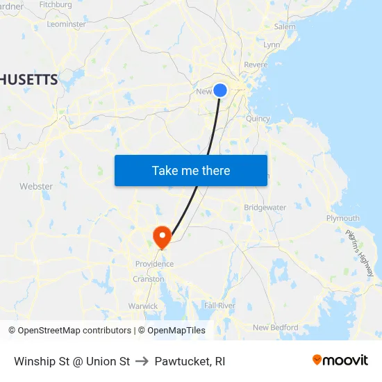 Winship St @ Union St to Pawtucket, RI map