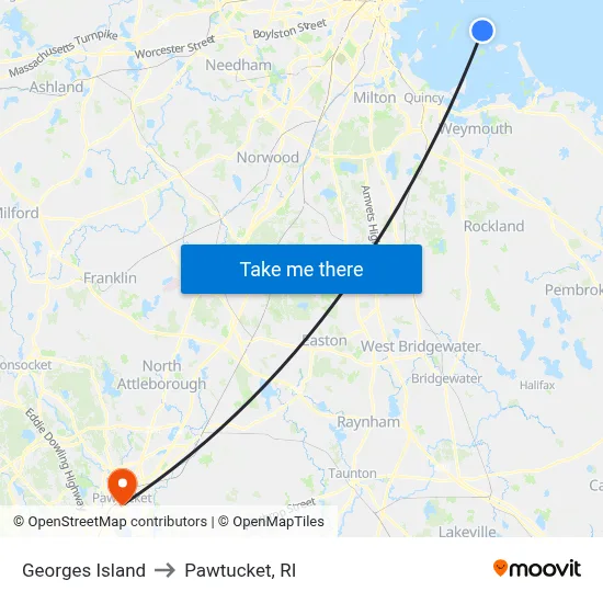 Georges Island to Pawtucket, RI map