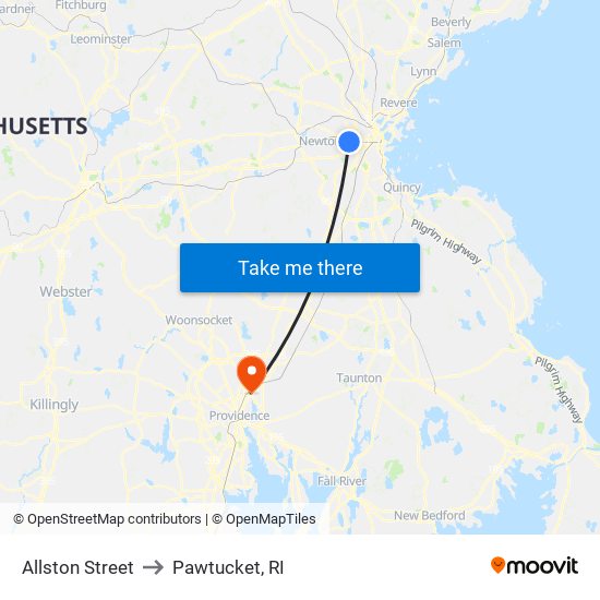 Allston Street to Pawtucket, RI map