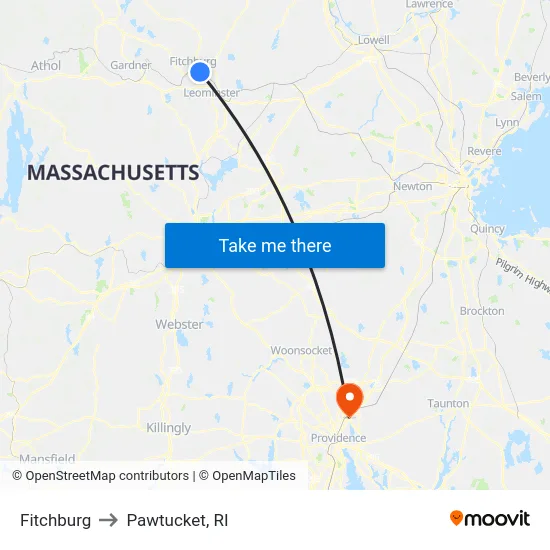 Fitchburg to Pawtucket, RI map