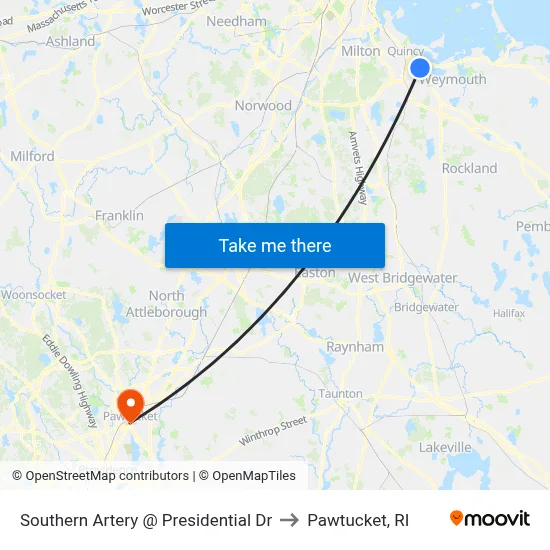 Southern Artery @ Presidential Dr to Pawtucket, RI map