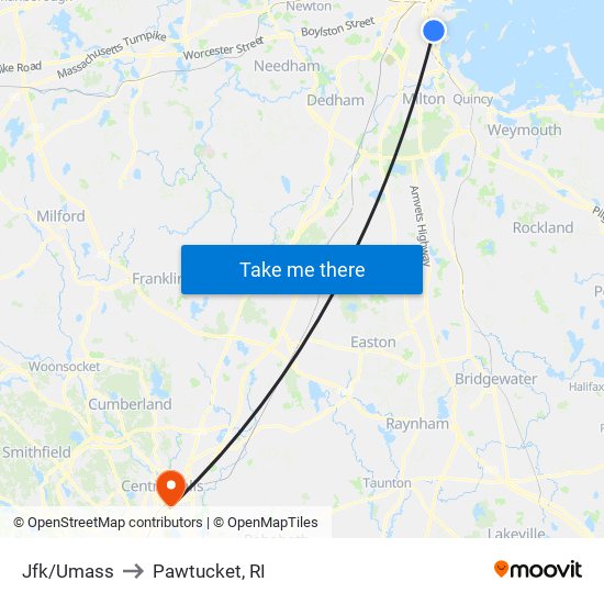 Jfk/Umass to Pawtucket, RI map