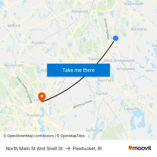 North Main St And Snell St to Pawtucket, RI map