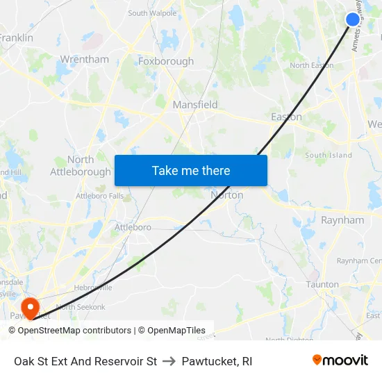 Oak St Ext And Reservoir St to Pawtucket, RI map