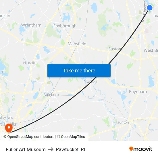 Fuller Art Museum to Pawtucket, RI map
