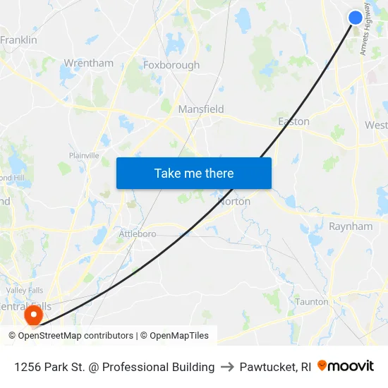 1256 Park St. @ Professional Building to Pawtucket, RI map
