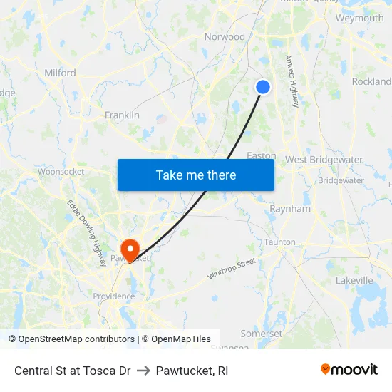 Central St at Tosca Dr to Pawtucket, RI map