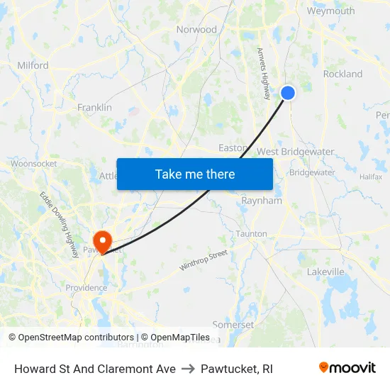 Howard St And Claremont Ave to Pawtucket, RI map
