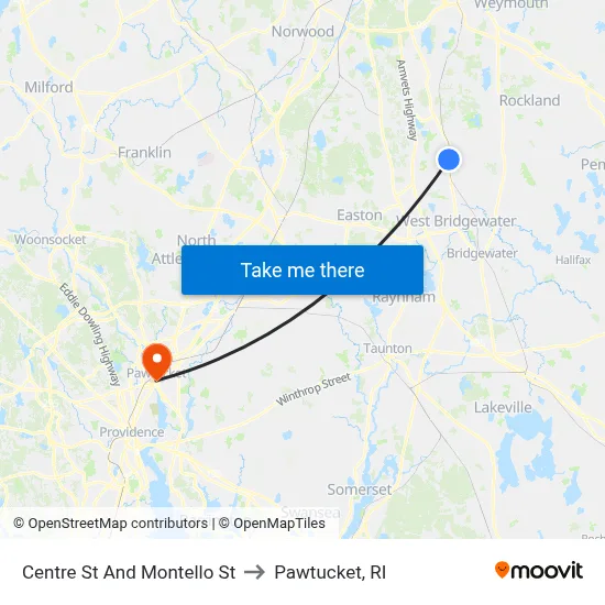 Centre St And Montello St to Pawtucket, RI map