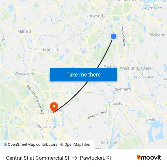 Central St at Commercial St to Pawtucket, RI map