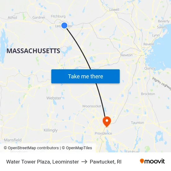 Water Tower Plaza, Leominster to Pawtucket, RI map