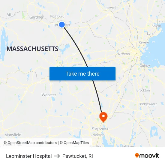 Leominster Hospital to Pawtucket, RI map
