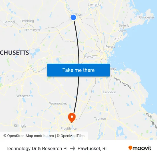Technology Dr & Research Pl to Pawtucket, RI map