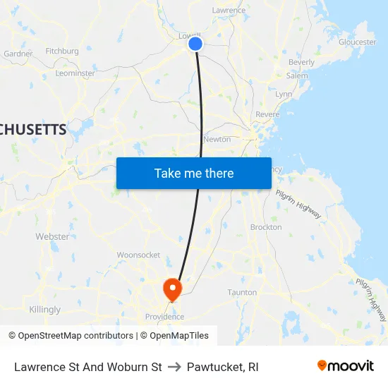 Lawrence St And Woburn St to Pawtucket, RI map