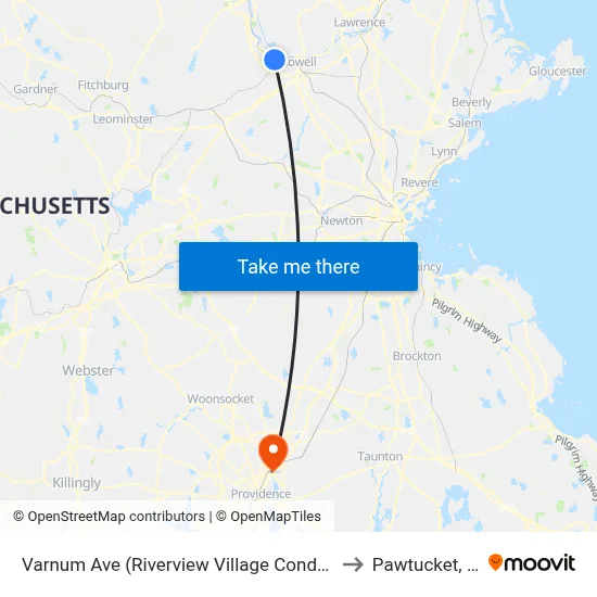 Varnum Ave (Riverview Village Condos) to Pawtucket, RI map