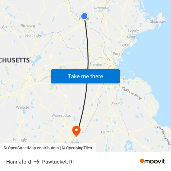 Hannaford to Pawtucket, RI map