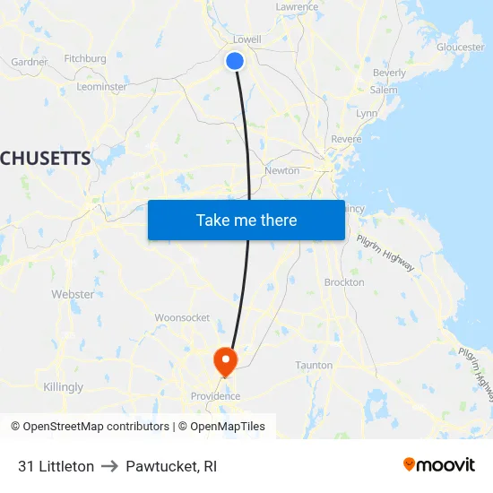 31 Littleton to Pawtucket, RI map