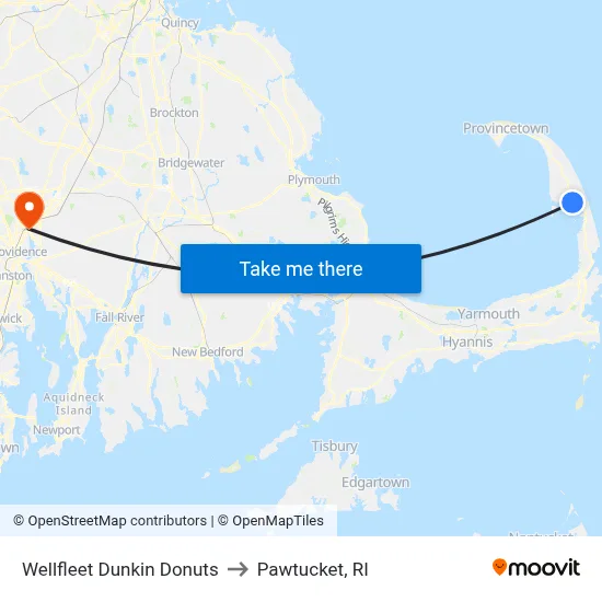 Wellfleet Dunkin Donuts to Pawtucket, RI map