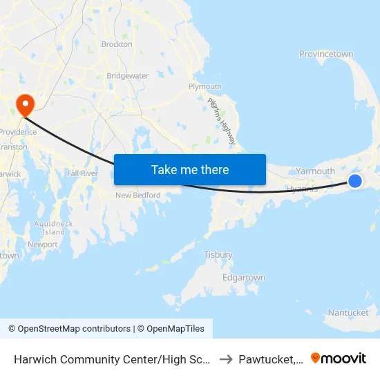 Harwich Community Center/High School to Pawtucket, RI map