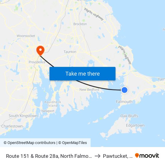 Route 151 & Route 28a, North Falmouth to Pawtucket, RI map