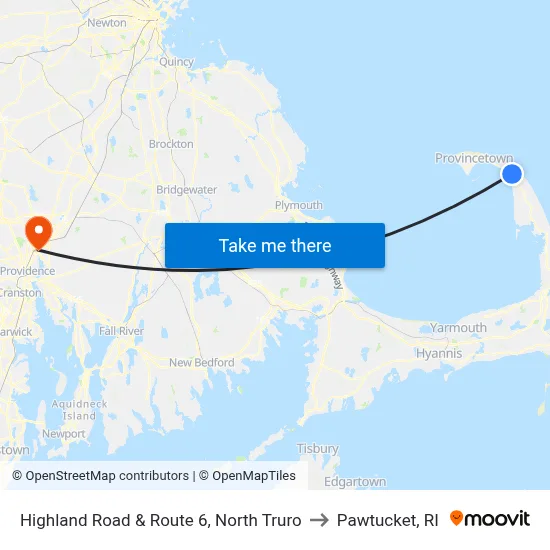 Highland Road & Route 6, North Truro to Pawtucket, RI map