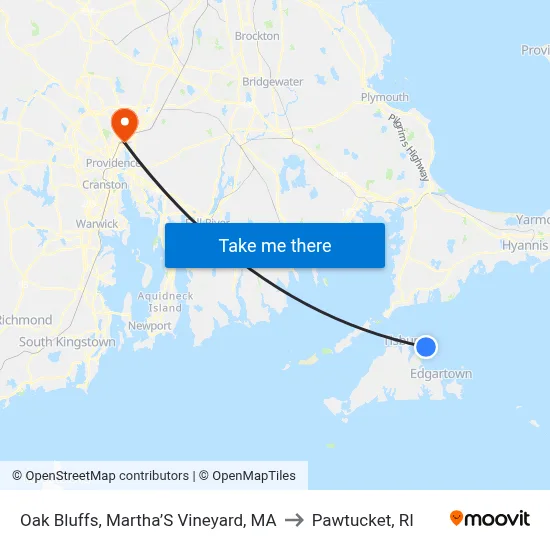 Oak Bluffs, Martha’S Vineyard, MA to Pawtucket, RI map