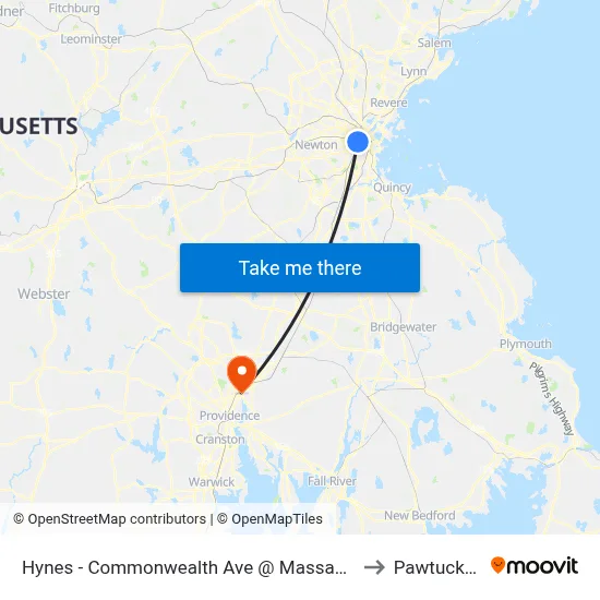 Hynes - Commonwealth Ave @ Massachusetts Ave to Pawtucket, RI map